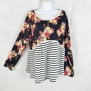 Plus-sized floral and striped top